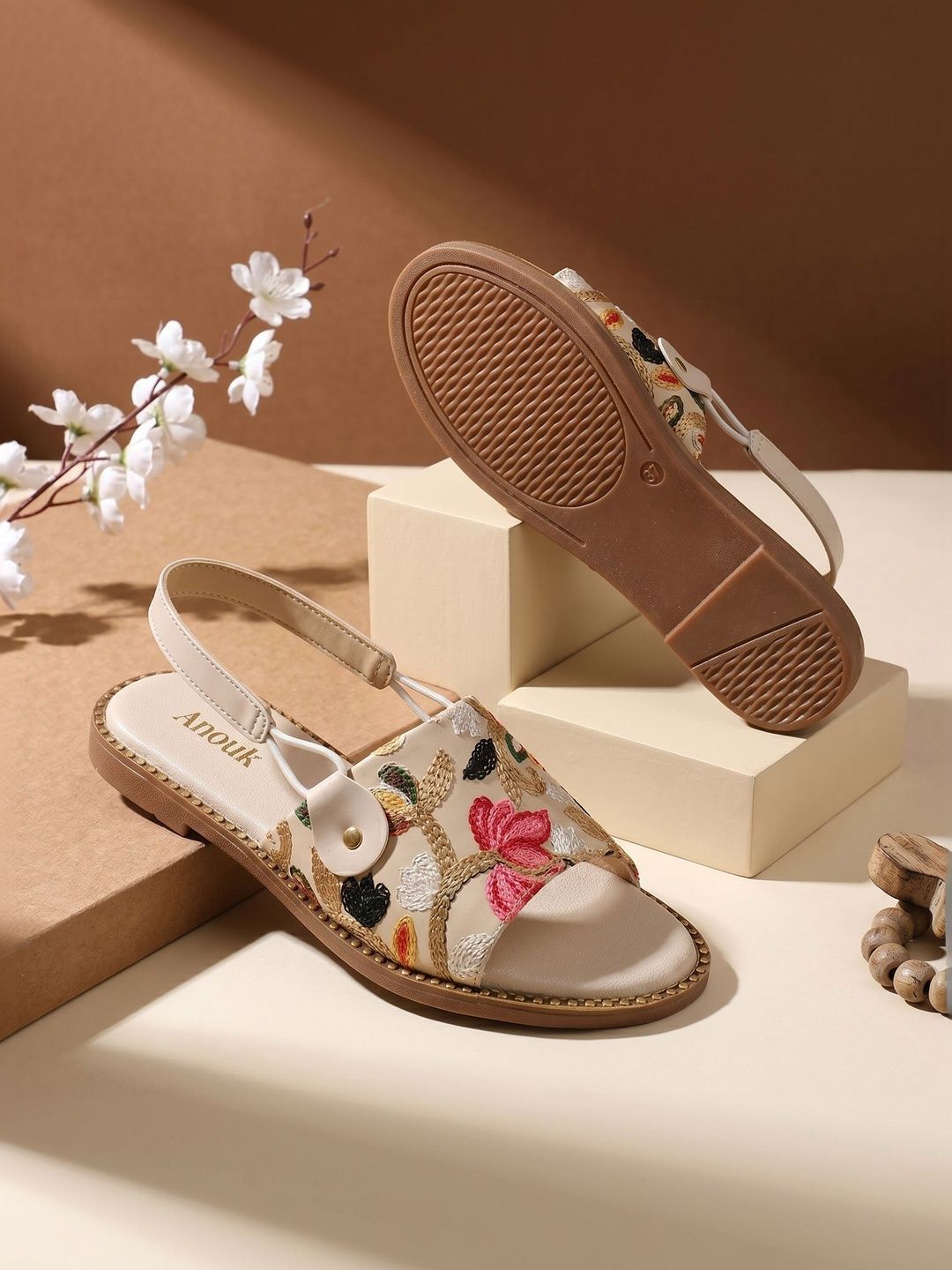 Anouk Anouk Women Colourblocked Open Toe Flats with Embroidered