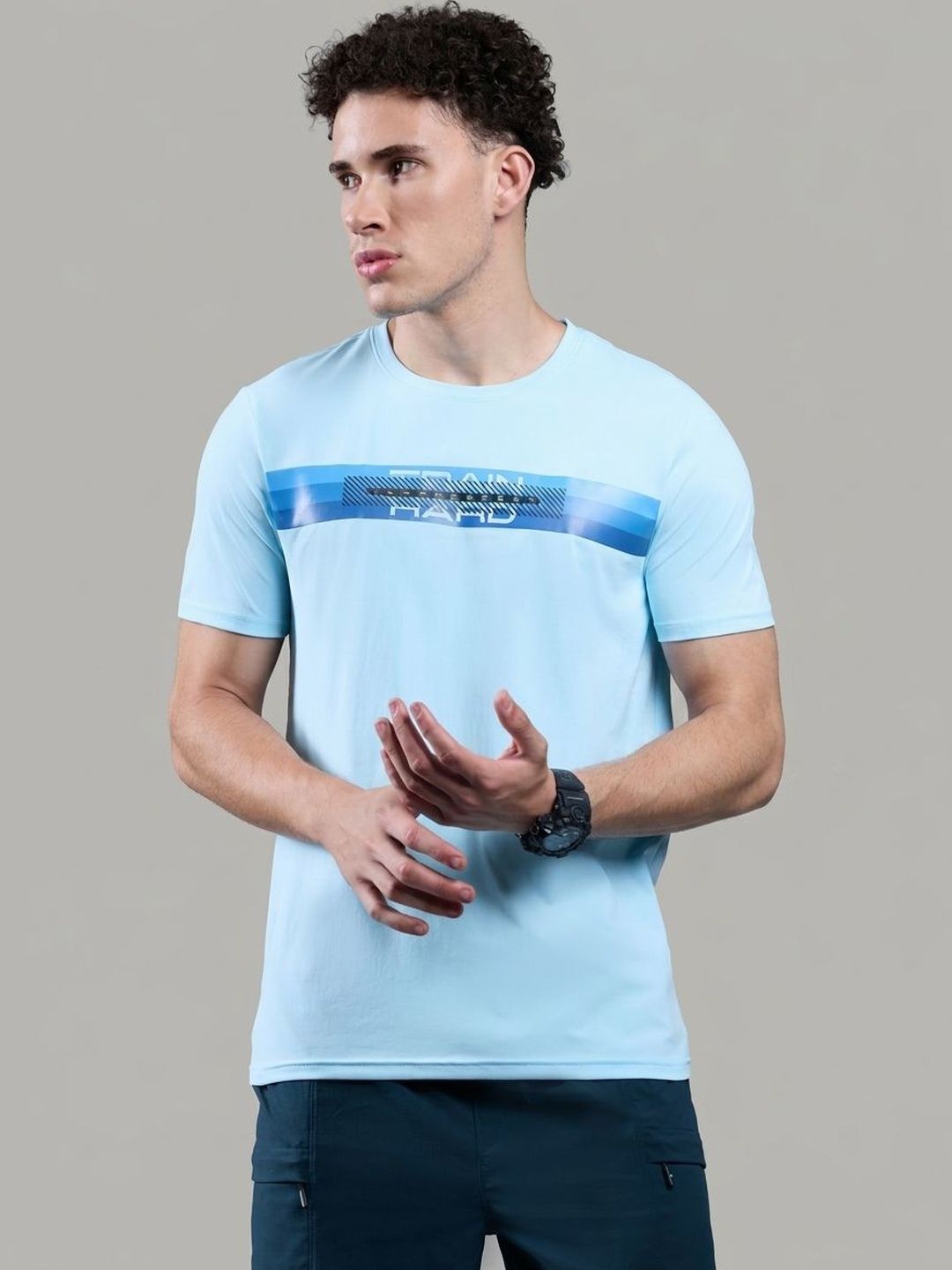 Technosport Men Typography Printed Slim Fit T-shirt