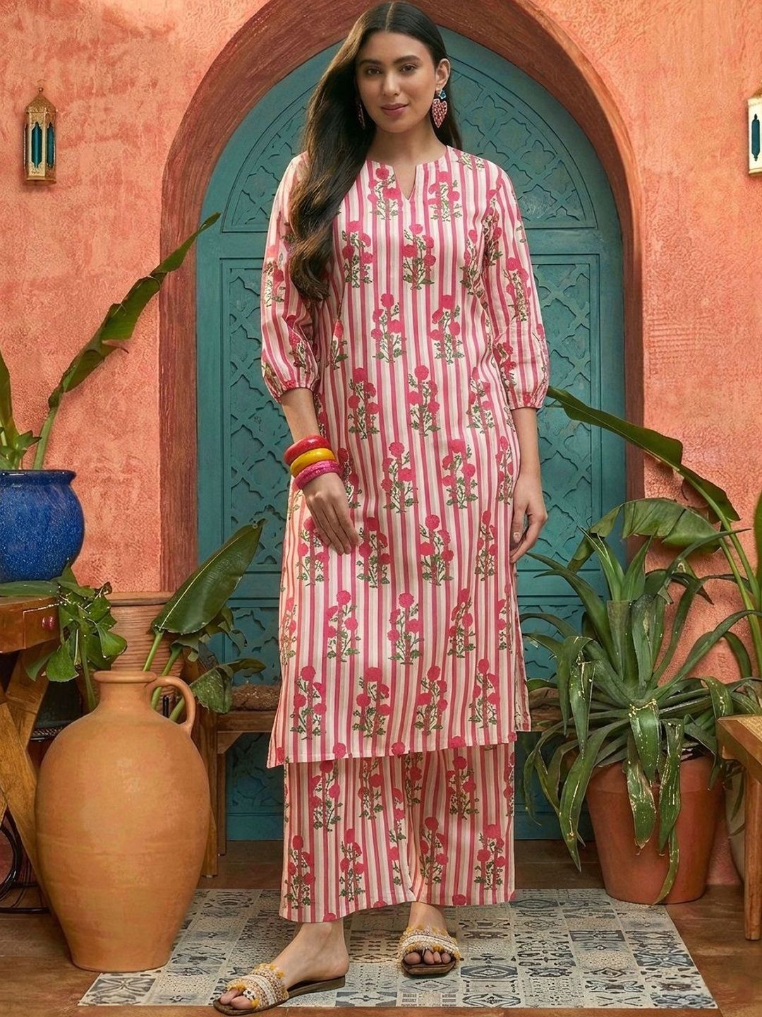 Women Printed Kurta with Palazzos Stylum Women Floral Printed Regular Kurta with Palazzos