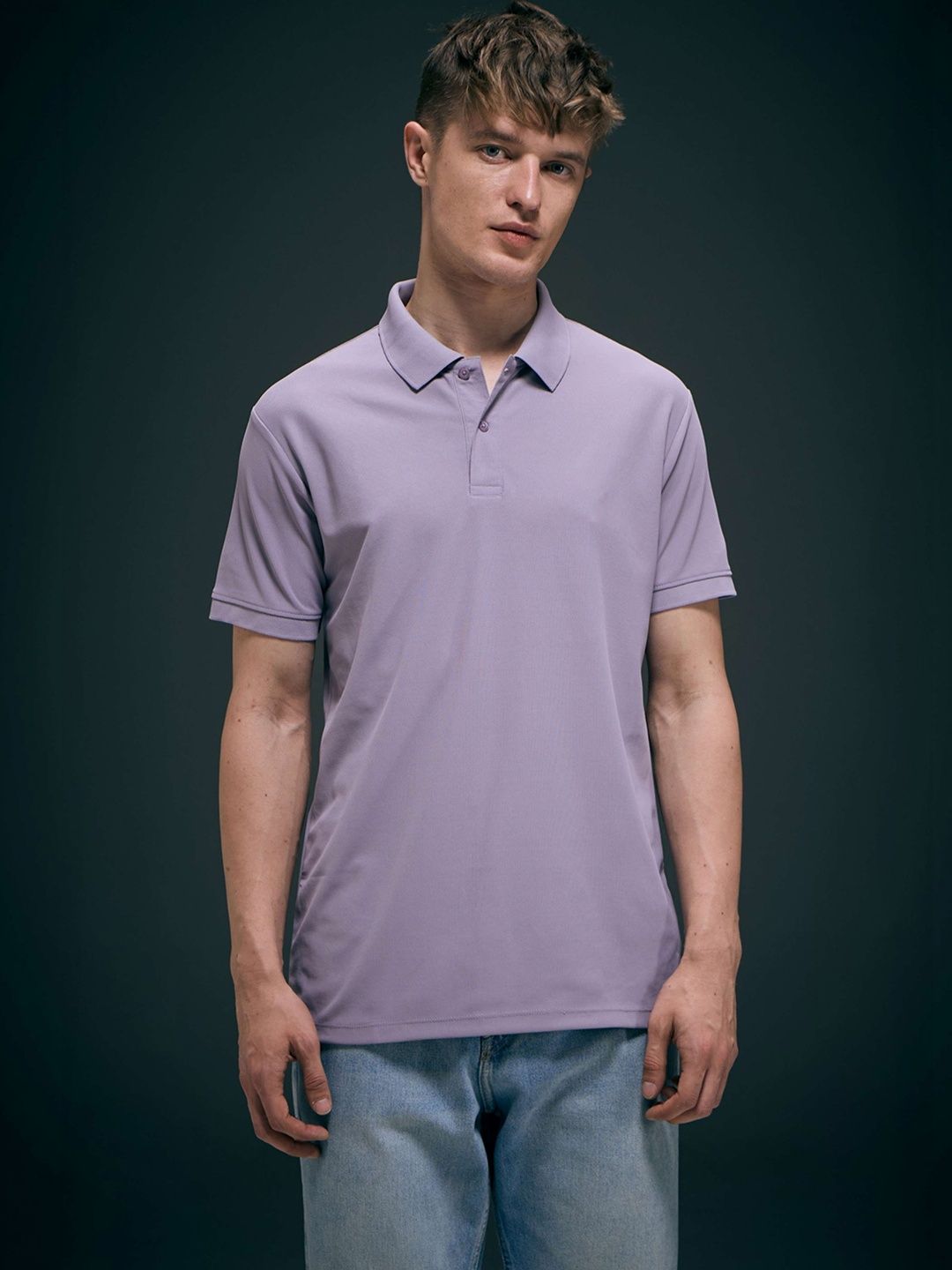 MAXZONE Men Polo Collar Short Sleeves Cotton Regular Fit T-shirt
