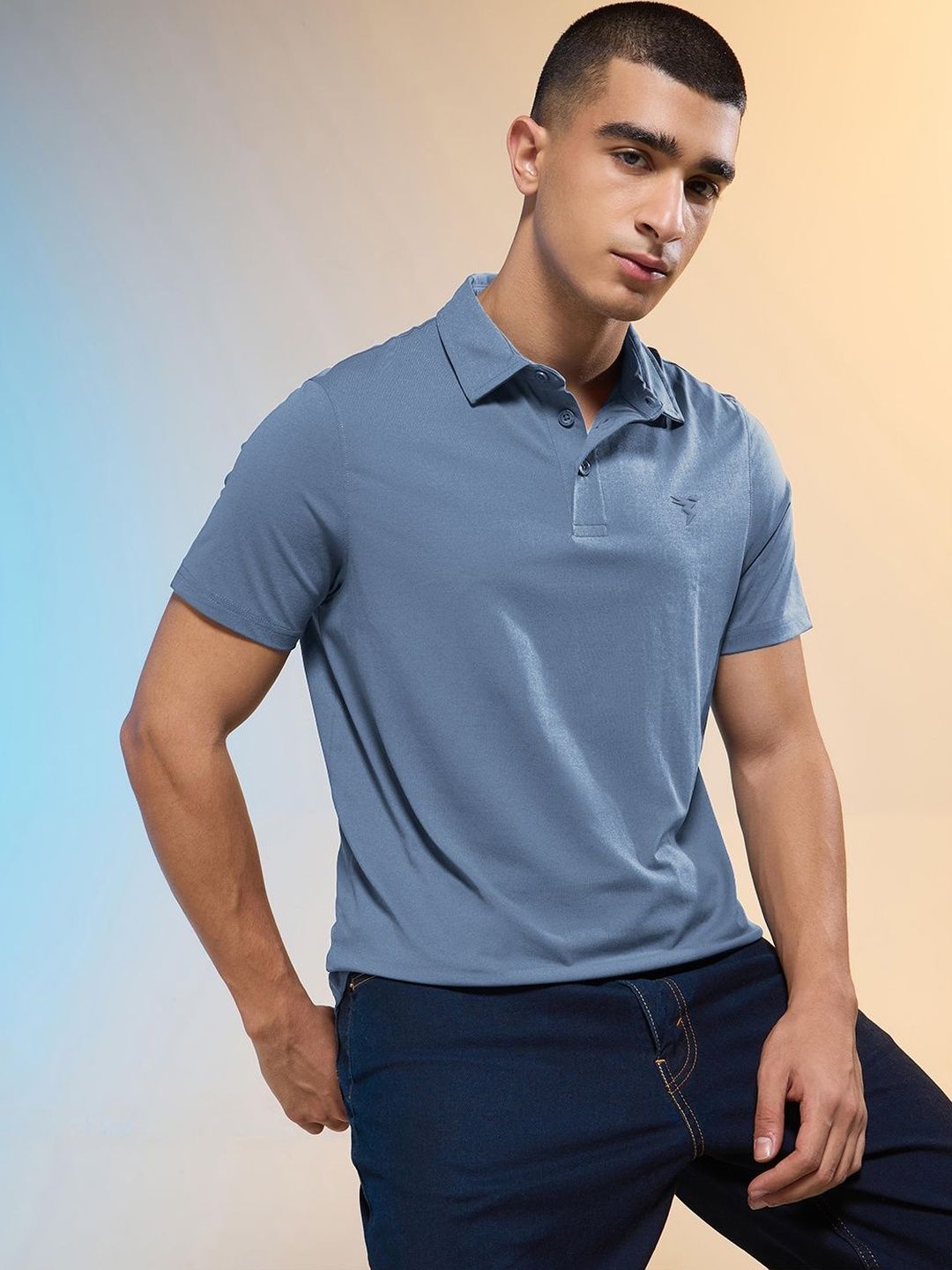 Technosport Men Brand Logo Polo Collar Slim Fit T-shirt