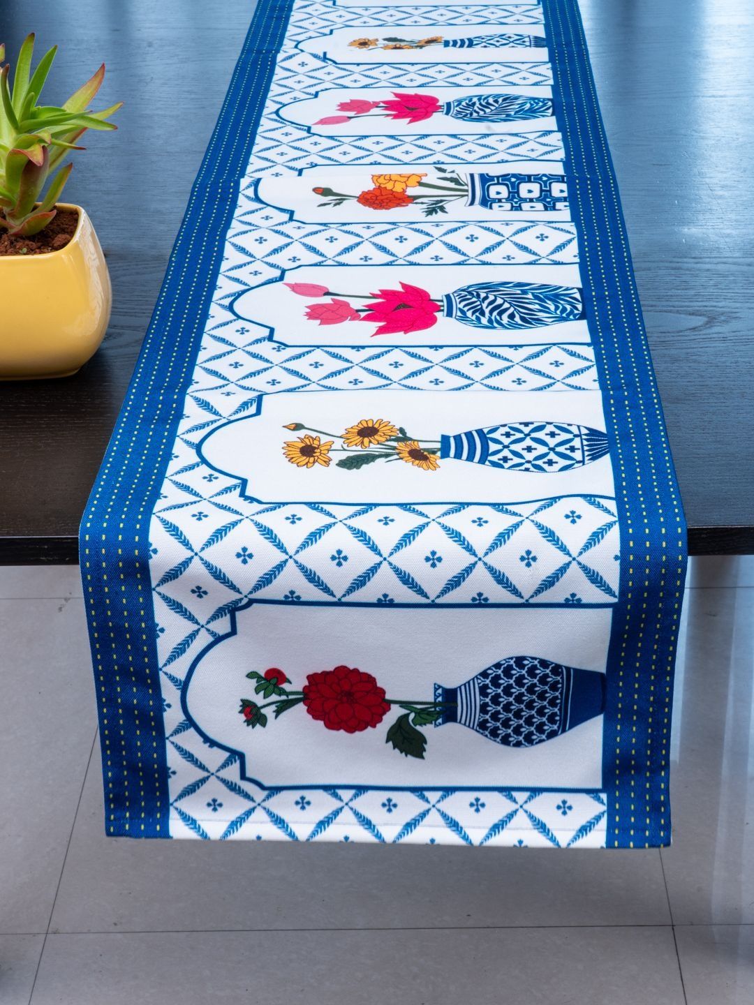Indisca Designs White & Blue Printed Table Runners