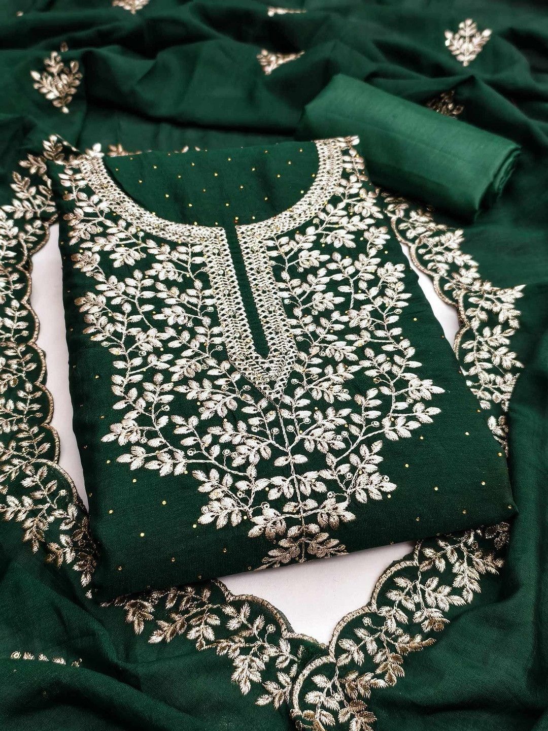 Peachmode Floral Embroidered Vichitra Silk Unstitched Dress Material