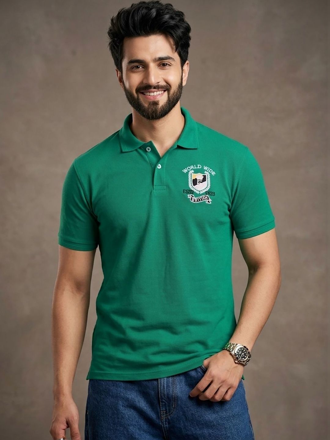 Moda Rapido Men Brand Logo Printed Polo Collar T-shirt