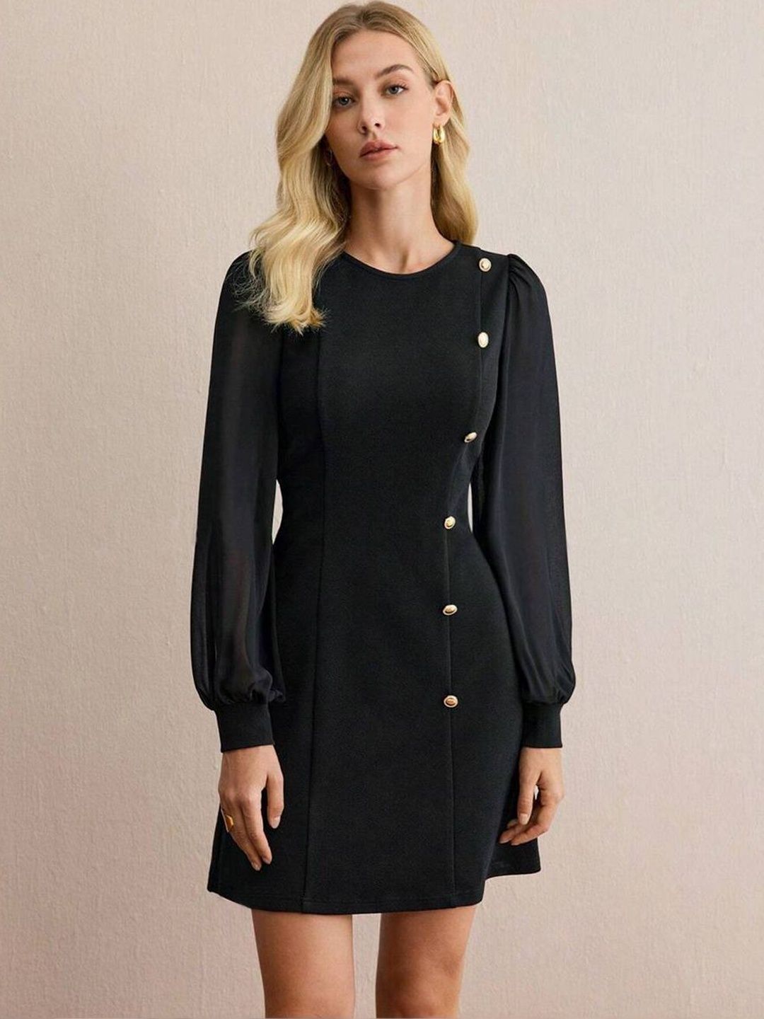 bebe Puff Sleeve Satin A-Line Mini Dress