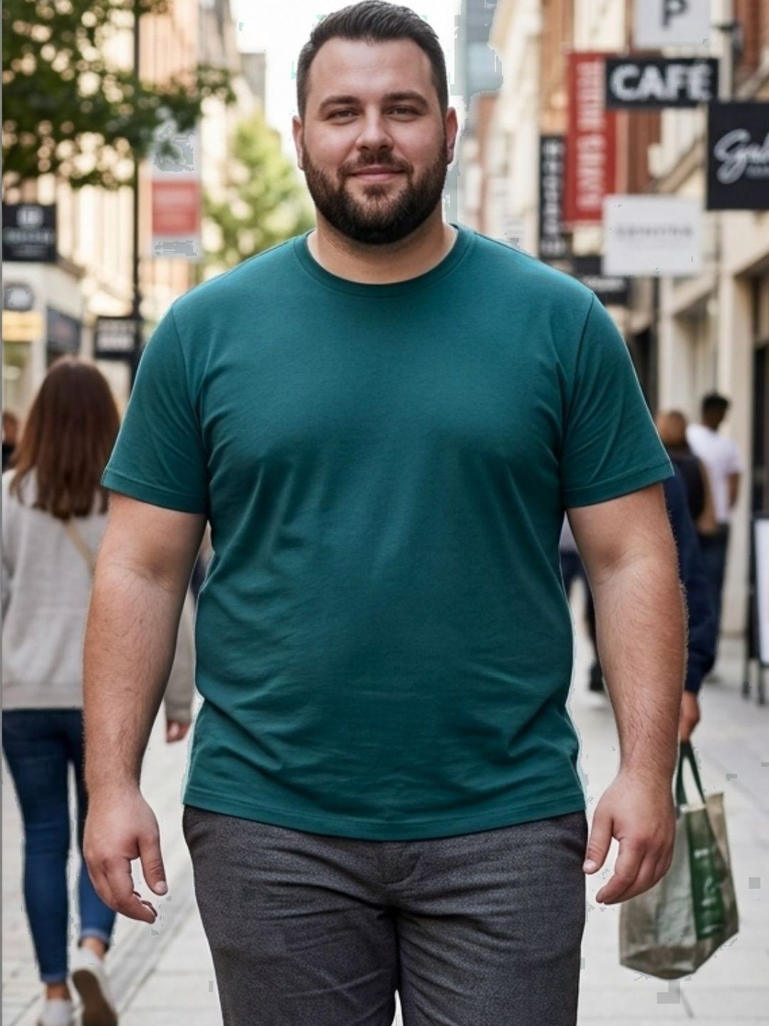 Metronaut Rigo Plus Size Men Teal Soild Round Neck Regular Fit Cotton T-shirt