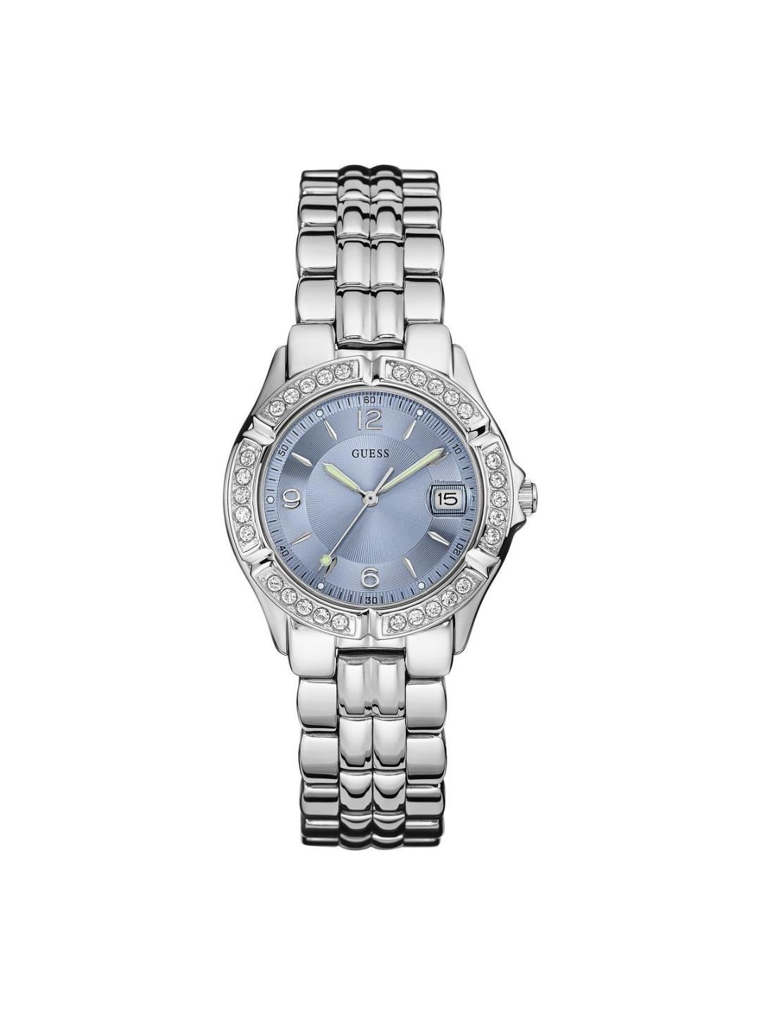 GUESS GUESS Women Brass Dial & Stainless Steel Bracelet Style Straps Analogue Date Aperture Watch U0148L7