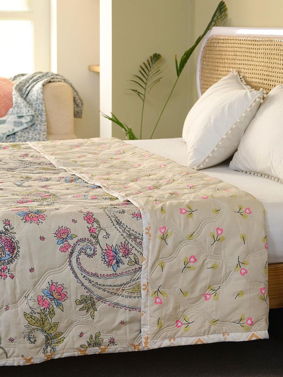 Anadhika EthnicLoom Off White180 GSM Jaipuri Paisley Printed Cotton Comforter