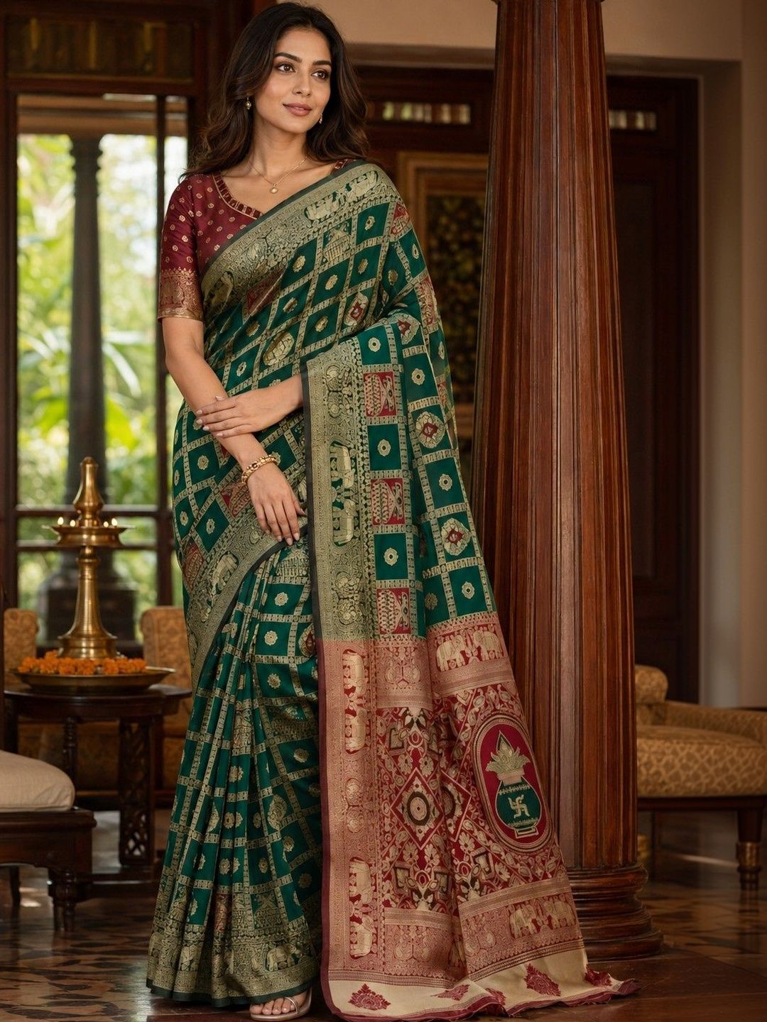 Sangria Woven Design Zari Art Silk Kanjeevaram Saree