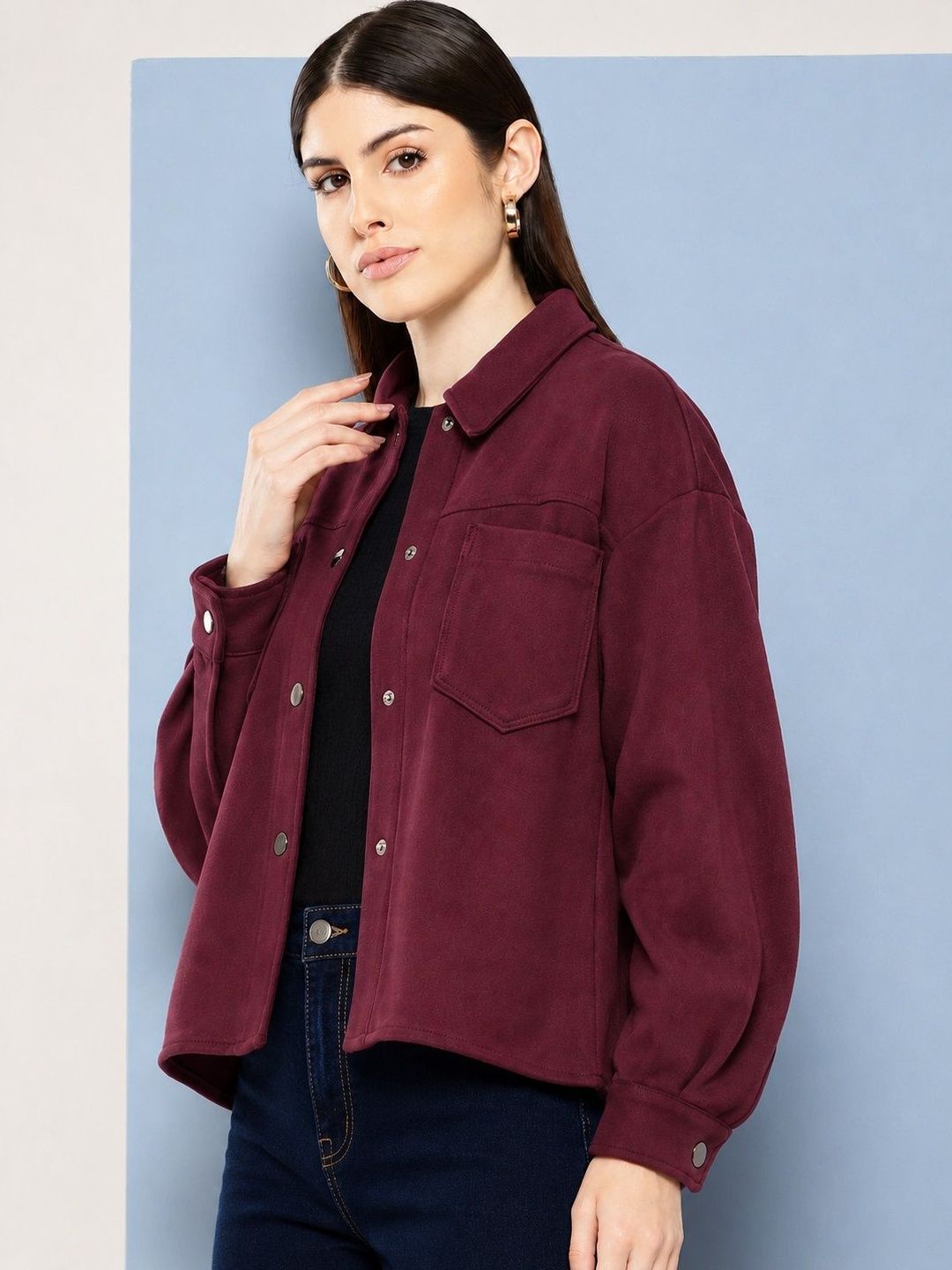 DressBerry Women Suede Lightweight Woven Jacket