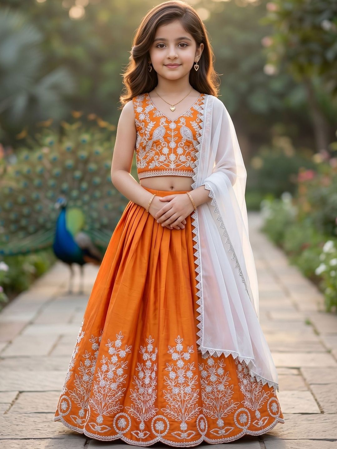 KALINI Girls Embroidered Thread Work Ready to Wear Lehenga &