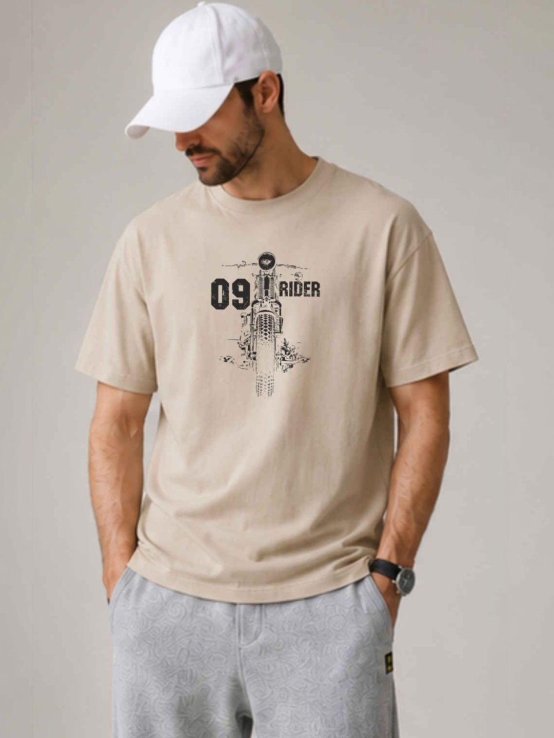 WIEBE Men Printed Drop-Shoulder Sleeves T-shirt