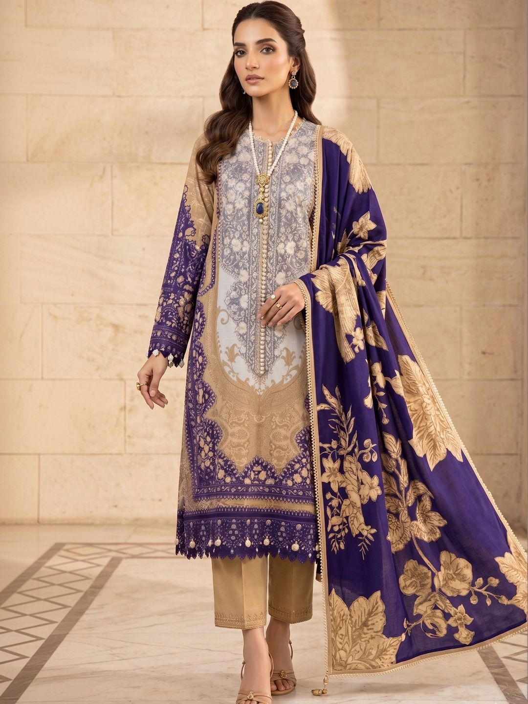 Rosaniya Printed Pure Cotton Unstitched Dress Material