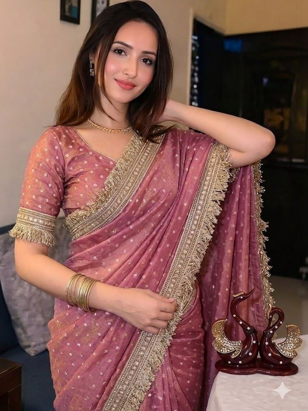 M DINESH & CO Embellished Zari Silk Blend Banarasi Saree