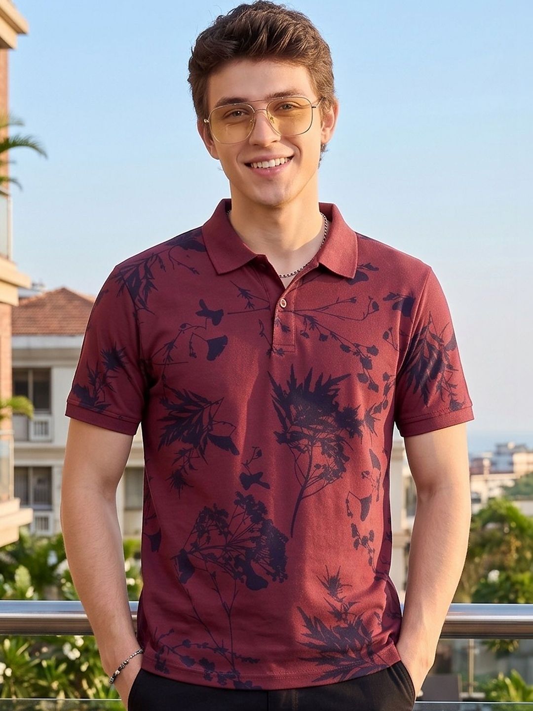 Mast & Harbour Men Floral Printed Polo Collar T-shirt