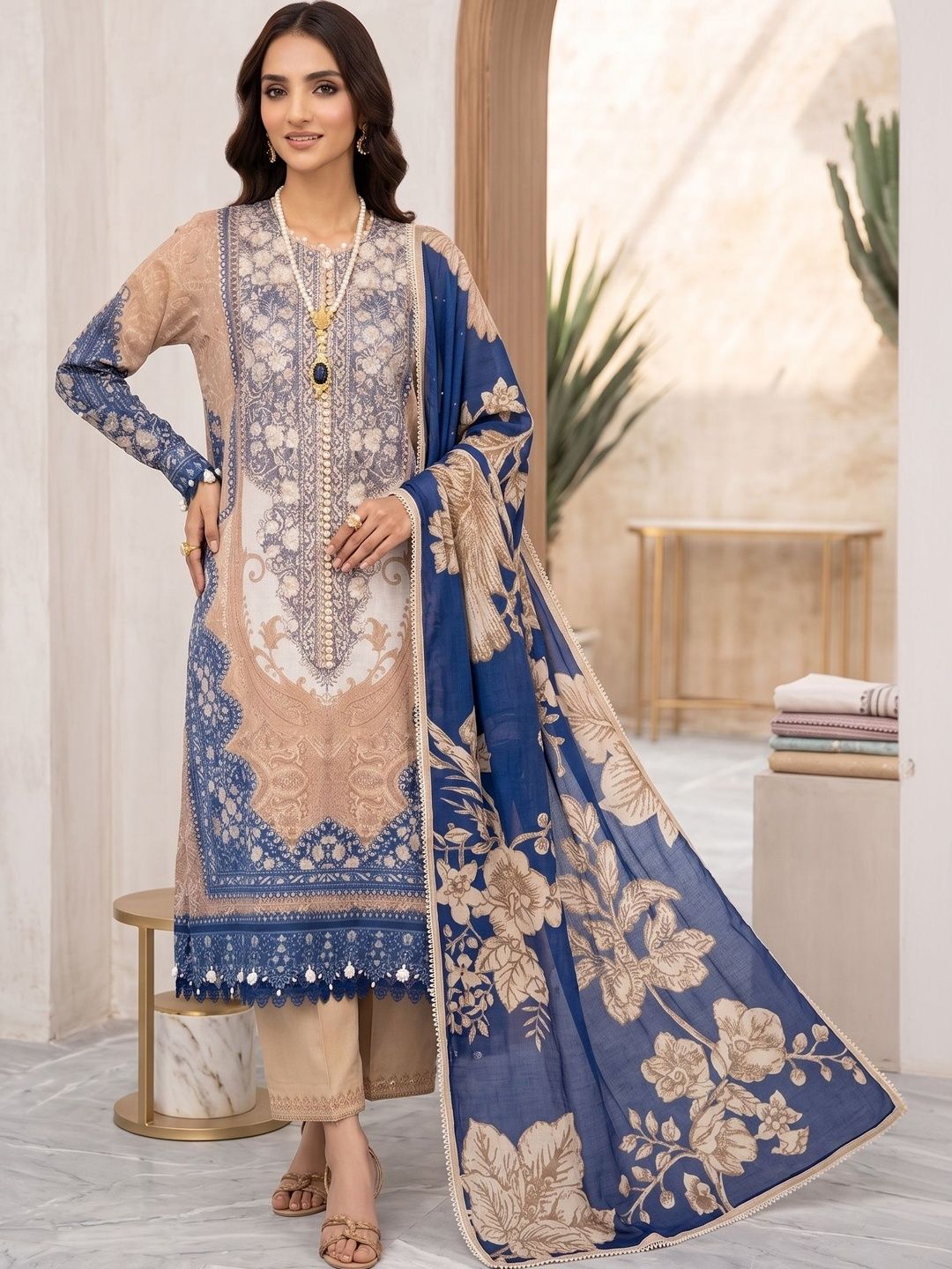 Rosaniya Printed Pure Cotton Unstitched Dress Material