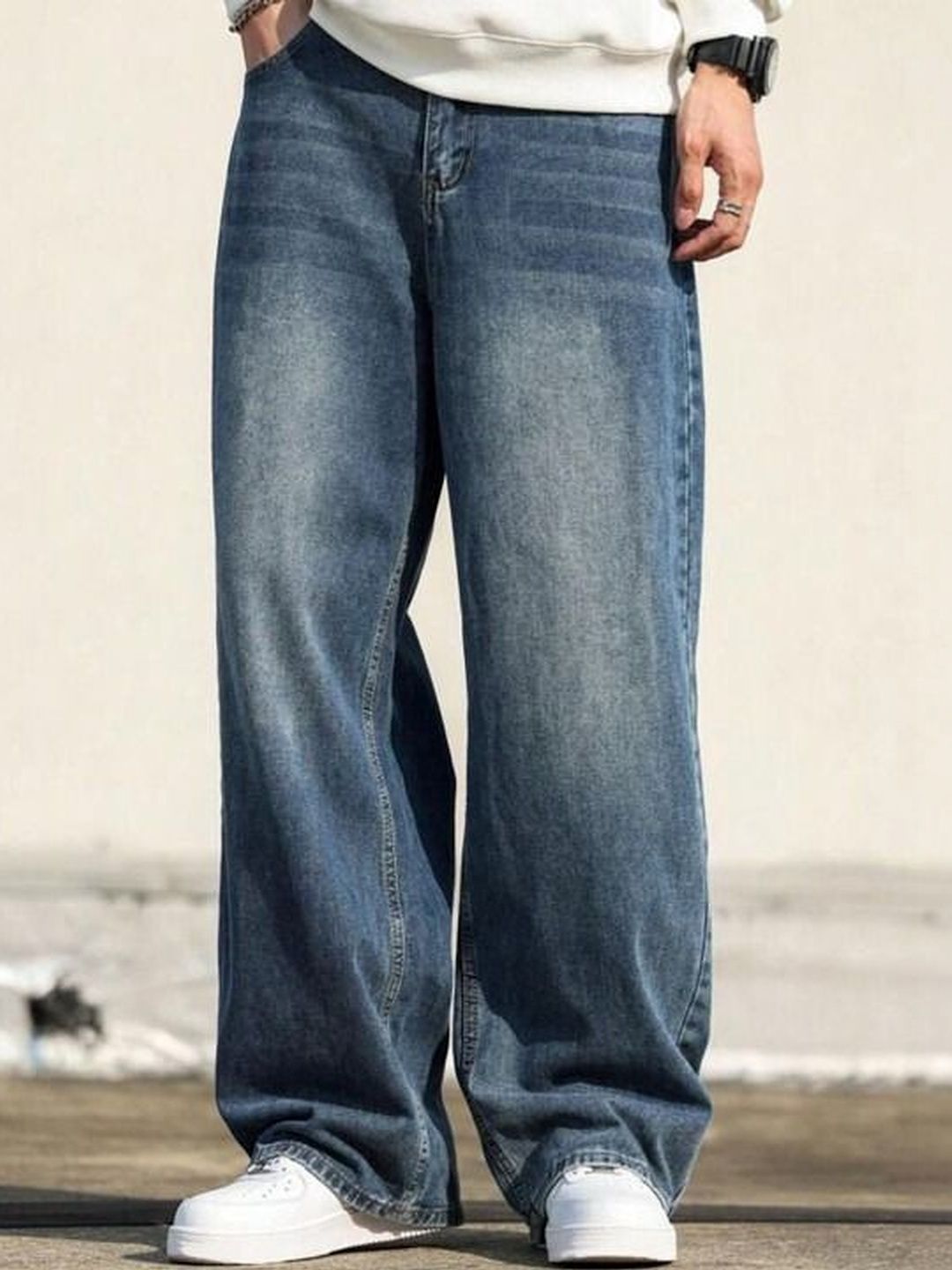 STEPLE DENIMS Men Baggy Fit Clean Look High-Rise Cotton Jeans