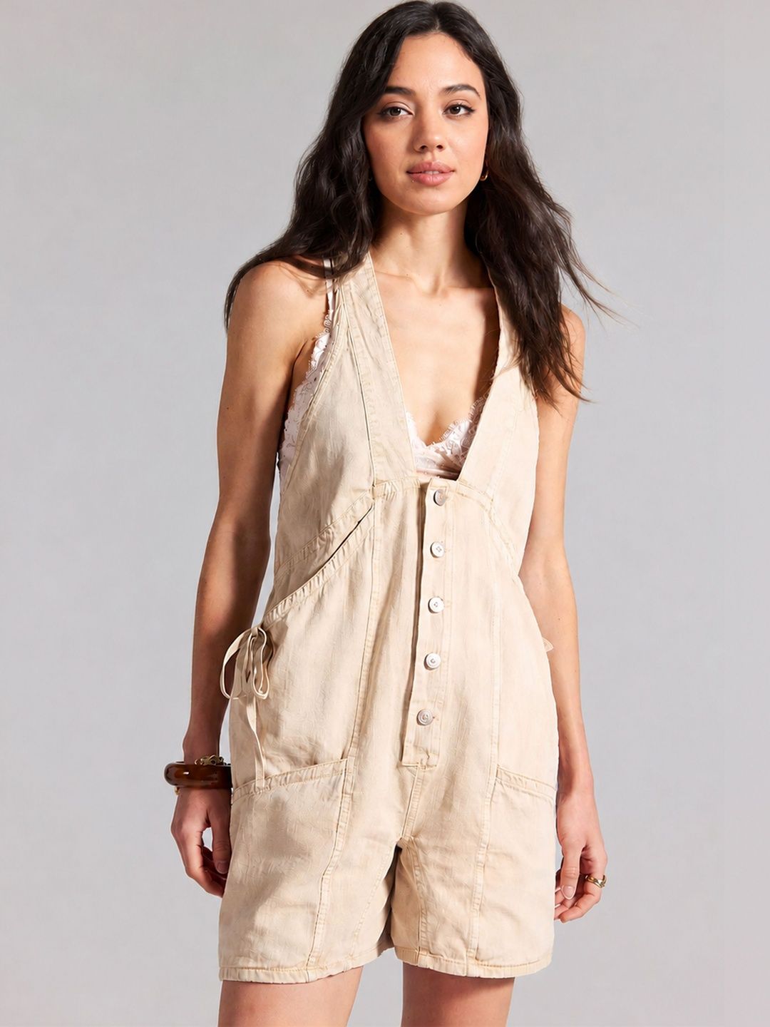 Glam & Chique Cotton-Twill Relaxed Fit Halter Neck Jumpsuit