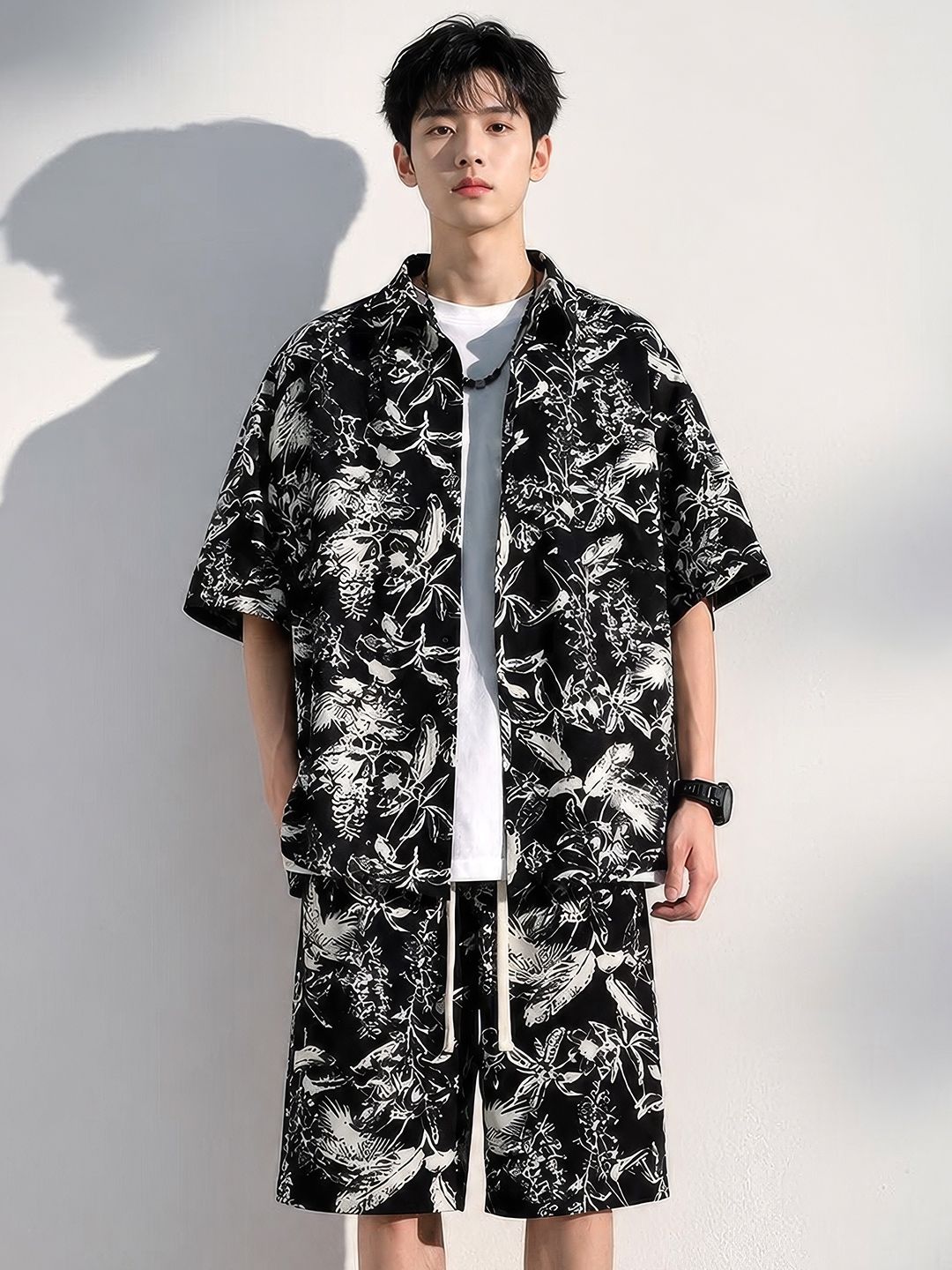 StyleCast x Revolte StyleCast x Revolte Printed Shirt Collar Shirt With Shorts Co-ords