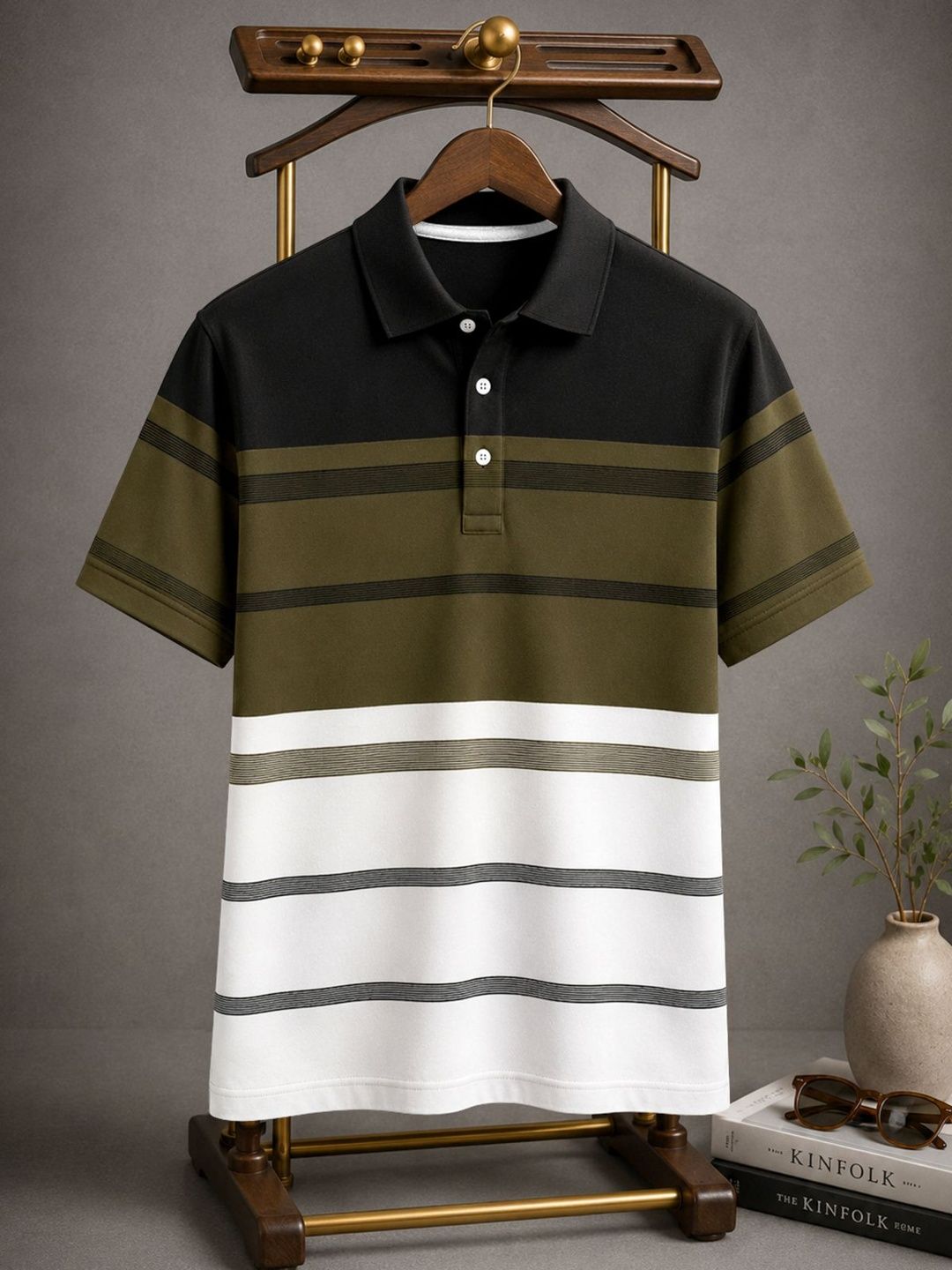 Eyebogler Men Striped Polo Collar T-shirt