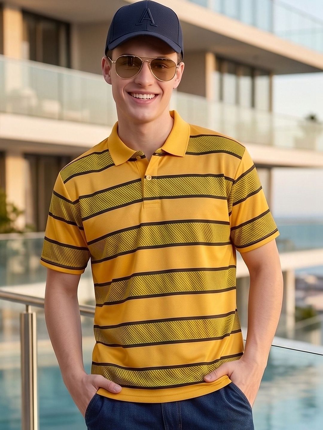 Mast & Harbour Men Striped Polo Collar T-shirt