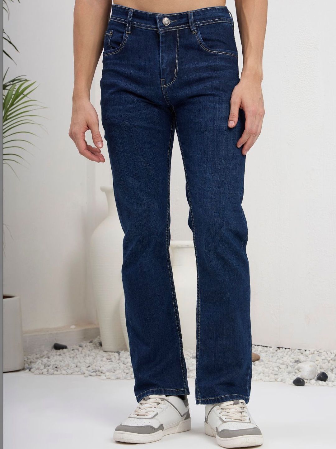 THE CRUSH OF FASHION Men Dark Blue Slim Fit Mid-Rise Zip Fly Regular Length Denim Jeans