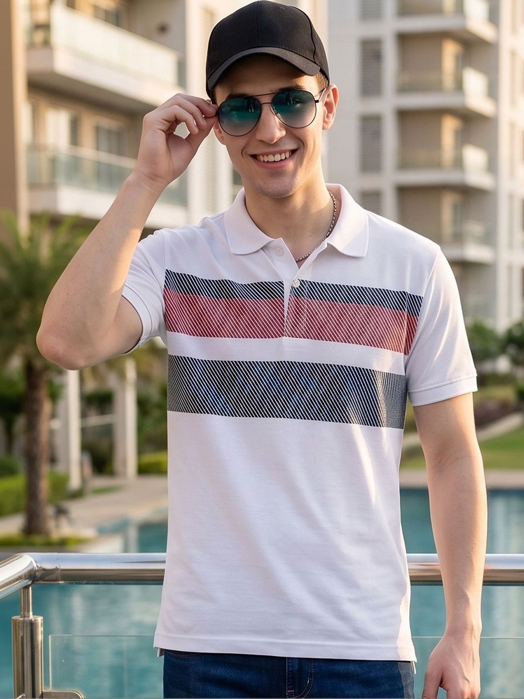 Mast & Harbour Men Striped Polo Collar T-shirt