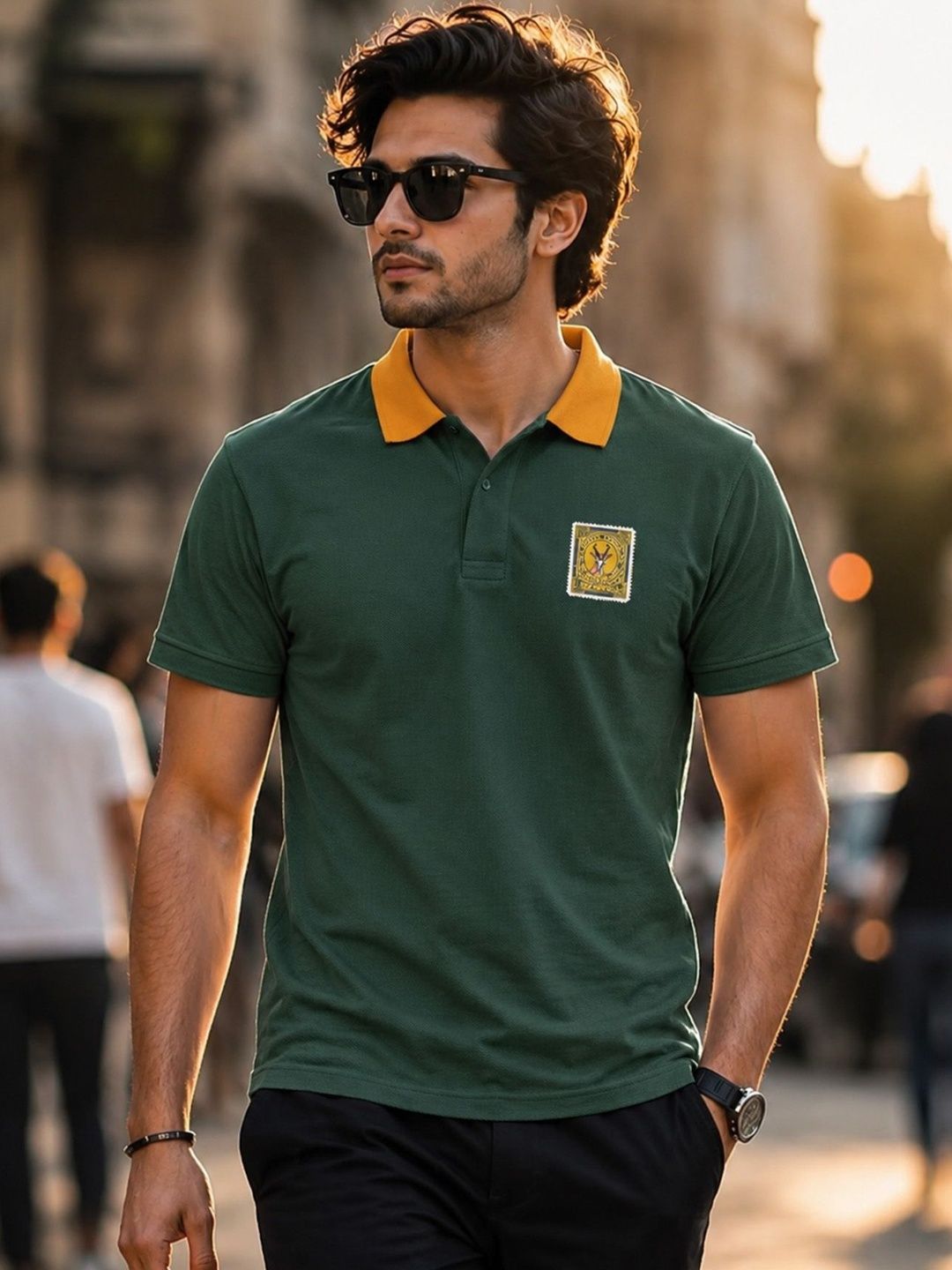 Utopium Men Brand Logo Colourblocked Polo Collar T-shirt