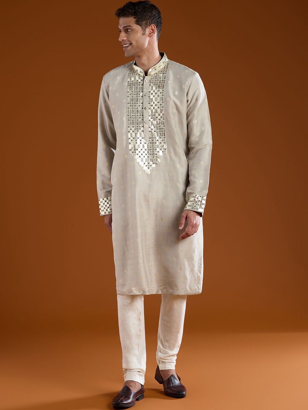 KALKI Fashion KALKI Fashion Men Ethnic Motifs Embroidered Regular Mirror Work Kurta with Pyjamas