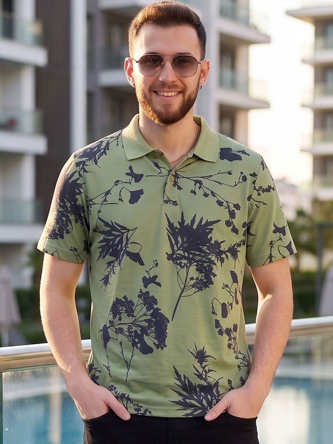 Mast & Harbour Men Floral Printed Polo Collar T-shirt