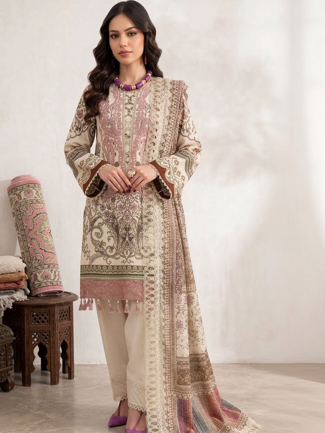 Rosaniya Printed Pure Cotton Unstitched Dress Material