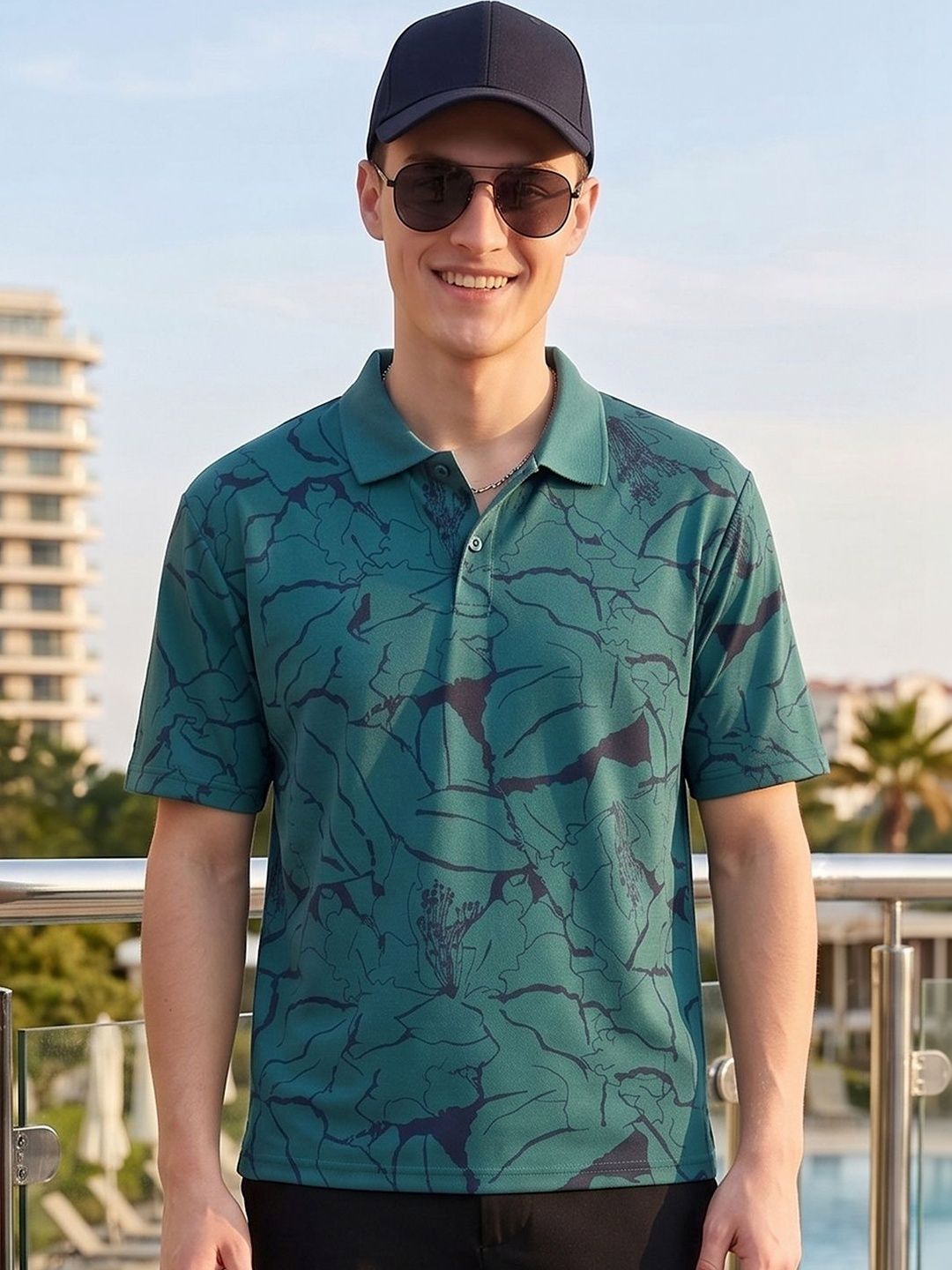 Mast & Harbour Men Floral Printed Polo Collar T-shirt