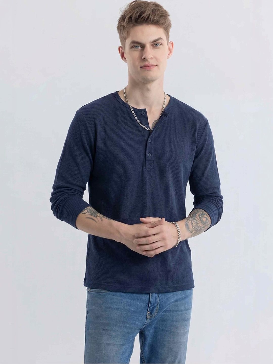 THE EG STORE Men Henley Neck T-shirt