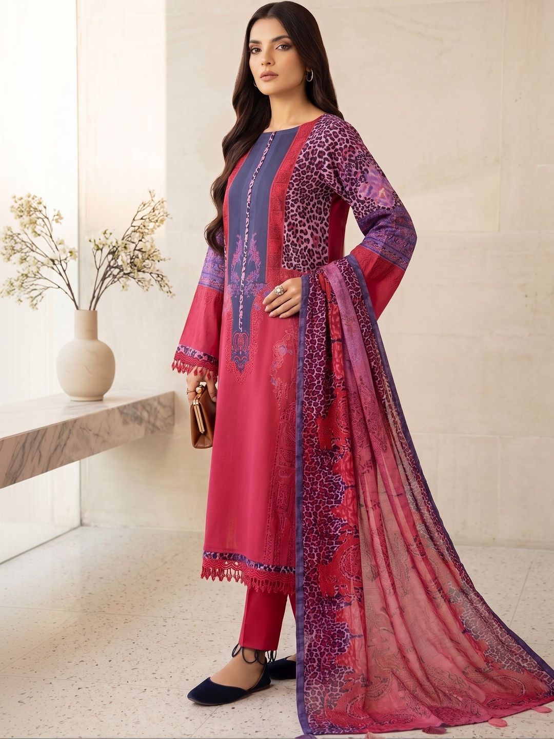 Rosaniya Ethnic Motifs Printed Pure Cotton Unstitched Dress Material