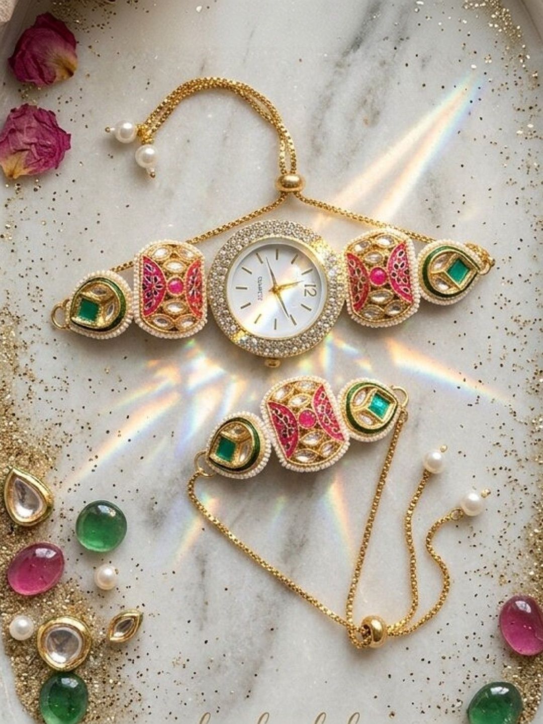 WATCHSTAR Women Dial & Stainless Steel Embellished Straps Analogue Watch Kundan watch and Bracelet combo