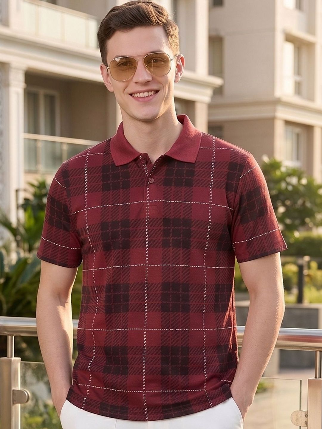 Mast & Harbour Men Checked Polo Collar T-shirt