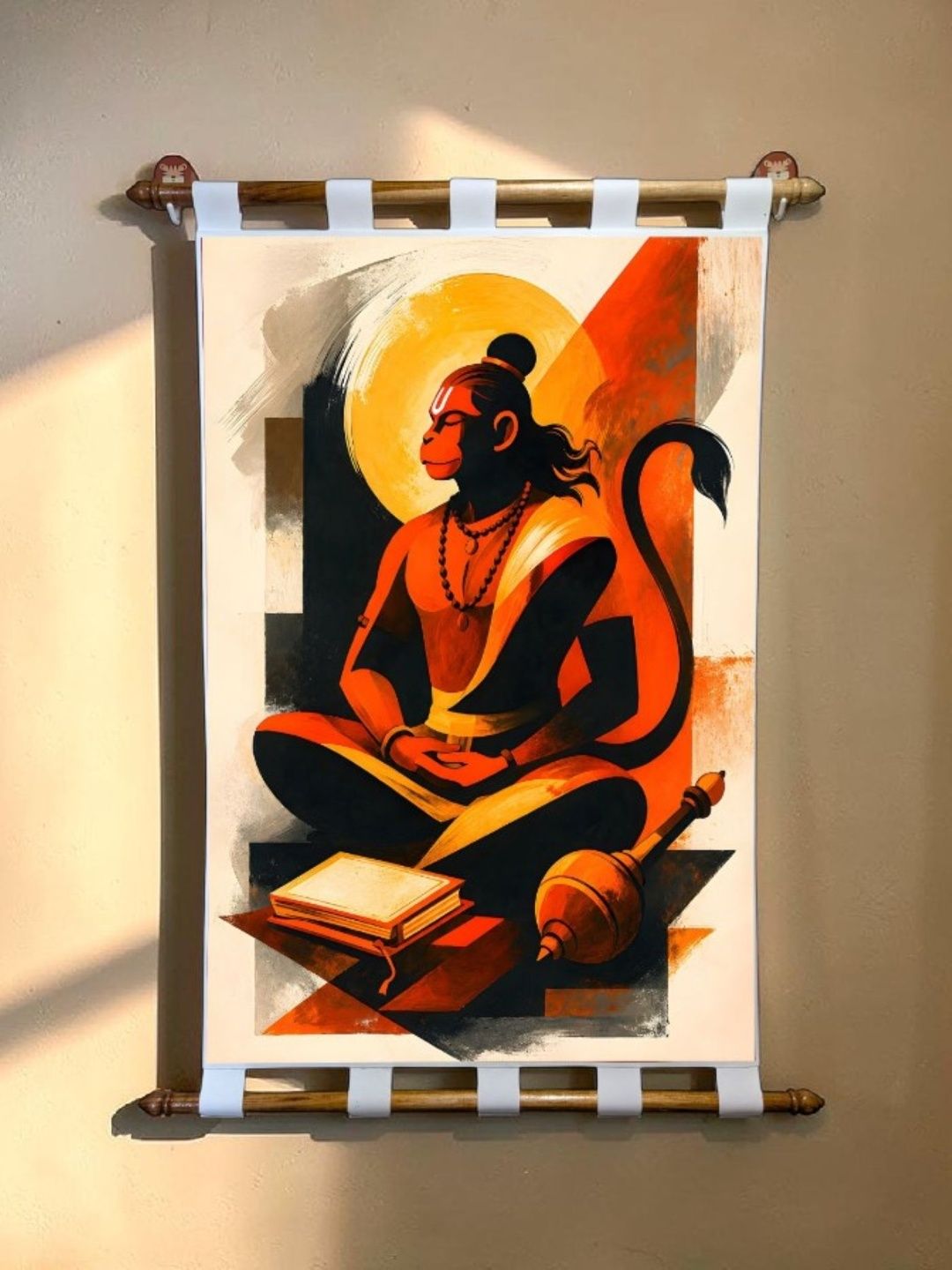 Tushaco Handicrafts Tushaco Handicrafts Orange Hanuman ji Abstract Canvas Scroll Wall Painting
