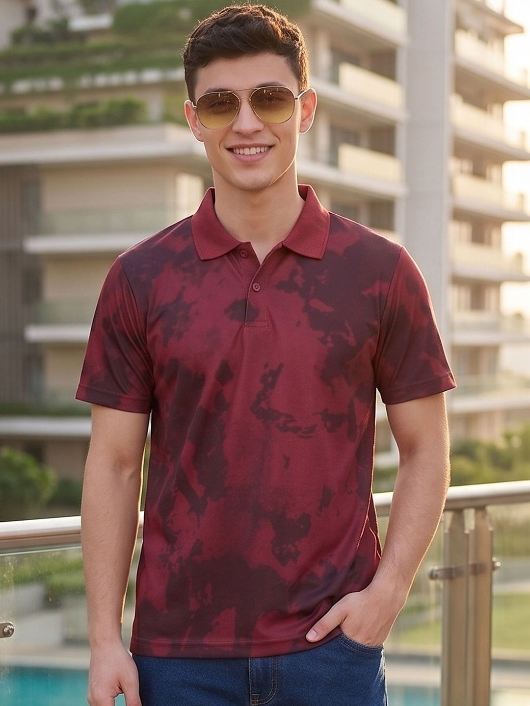 Mast & Harbour Men Tie and Dye Dyed Polo Collar T-shirt