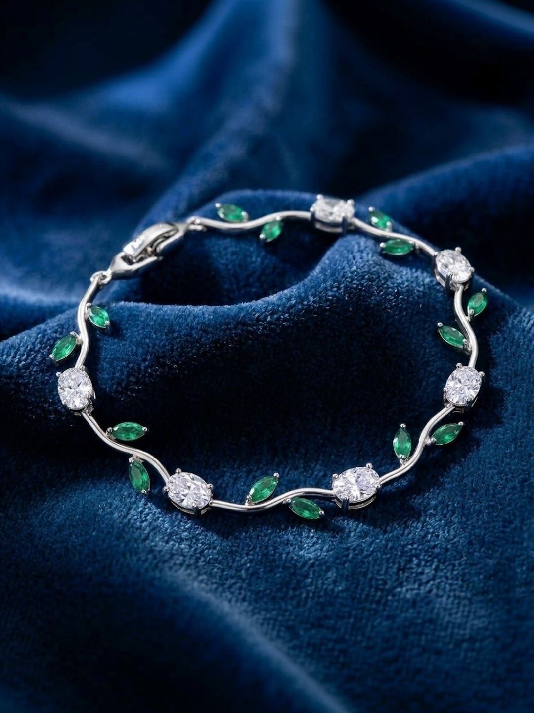 Airtick Airtick Stainless Steel Rhodium-Plated Cubic Zirconia Studded Wraparound Tulip Bracelet