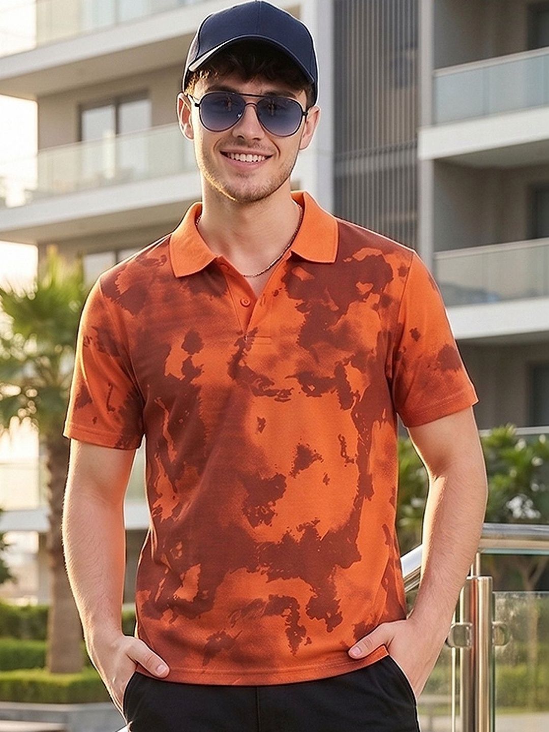 Mast & Harbour Men Tie and Dye Dyed Polo Collar T-shirt
