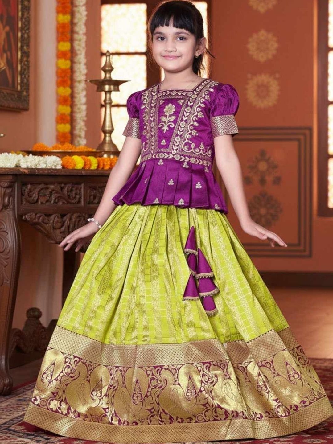 KALINI Girls Embroidered Ready to Wear Lehenga