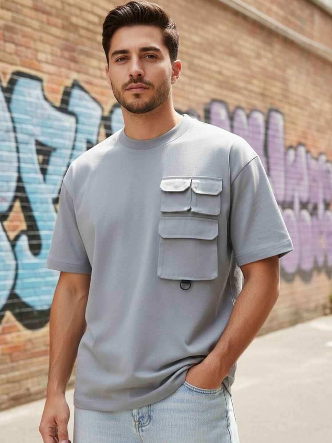 Mast & Harbour Men Drop-Shoulder Sleeves Pockets T-shirt