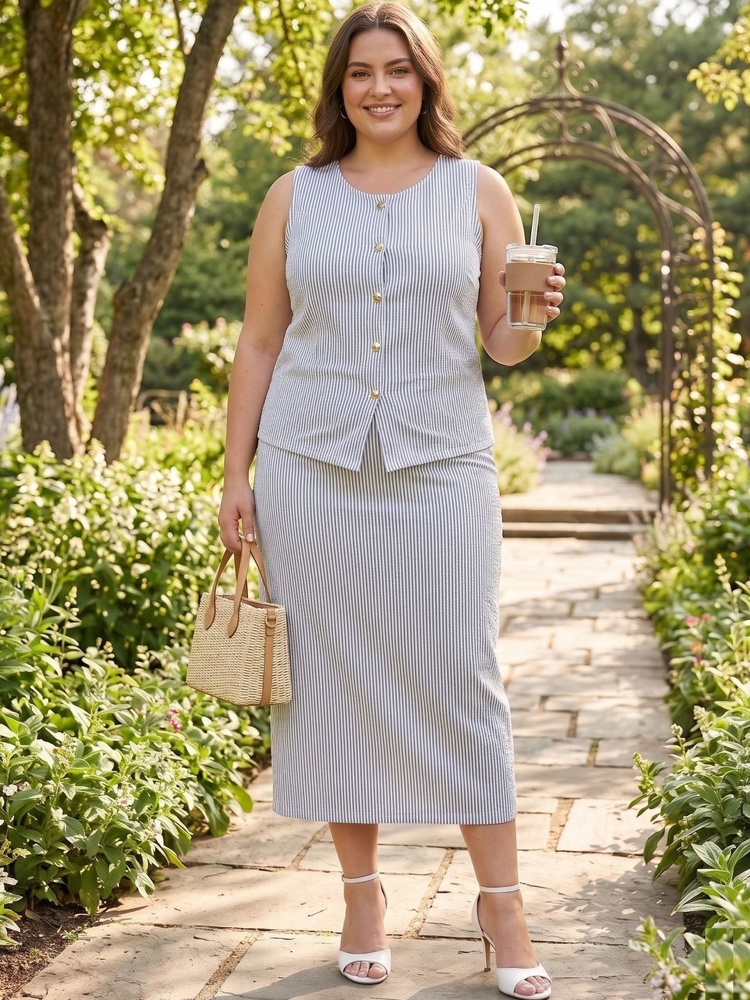JAKANARY Knitted Striped Top with Skirt