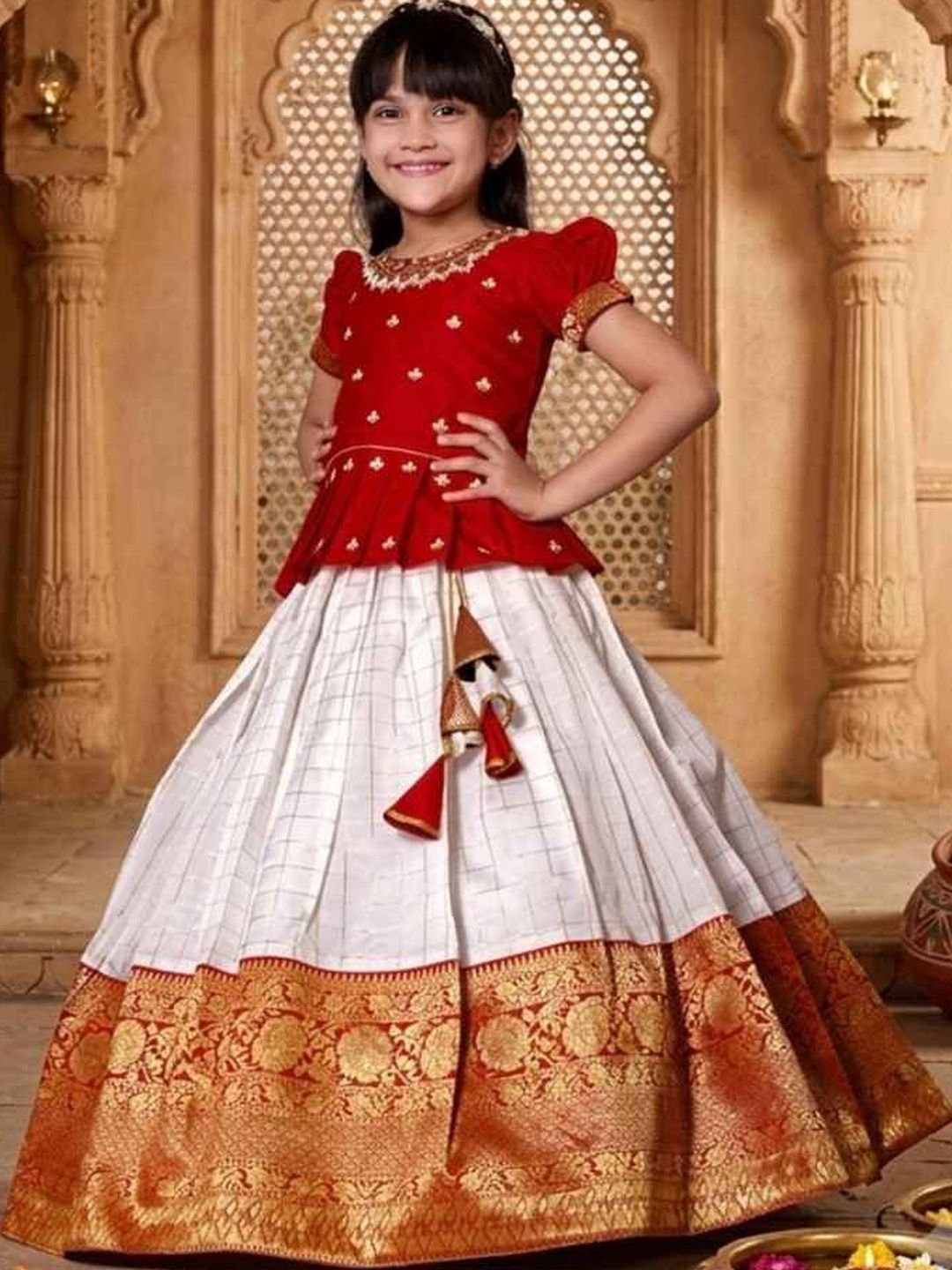 KALINI Girls Embroidered Ready to Wear Lehenga &