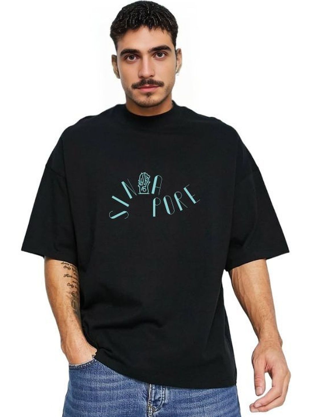 Derada Men Typography Printed High Neck Boxy T-shirt