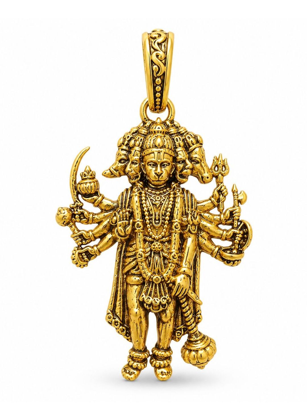 AMRAT NAATH JEWELLERS Unisex Gold-Plated Contemporary Panchmukhi Hanuman Pendant