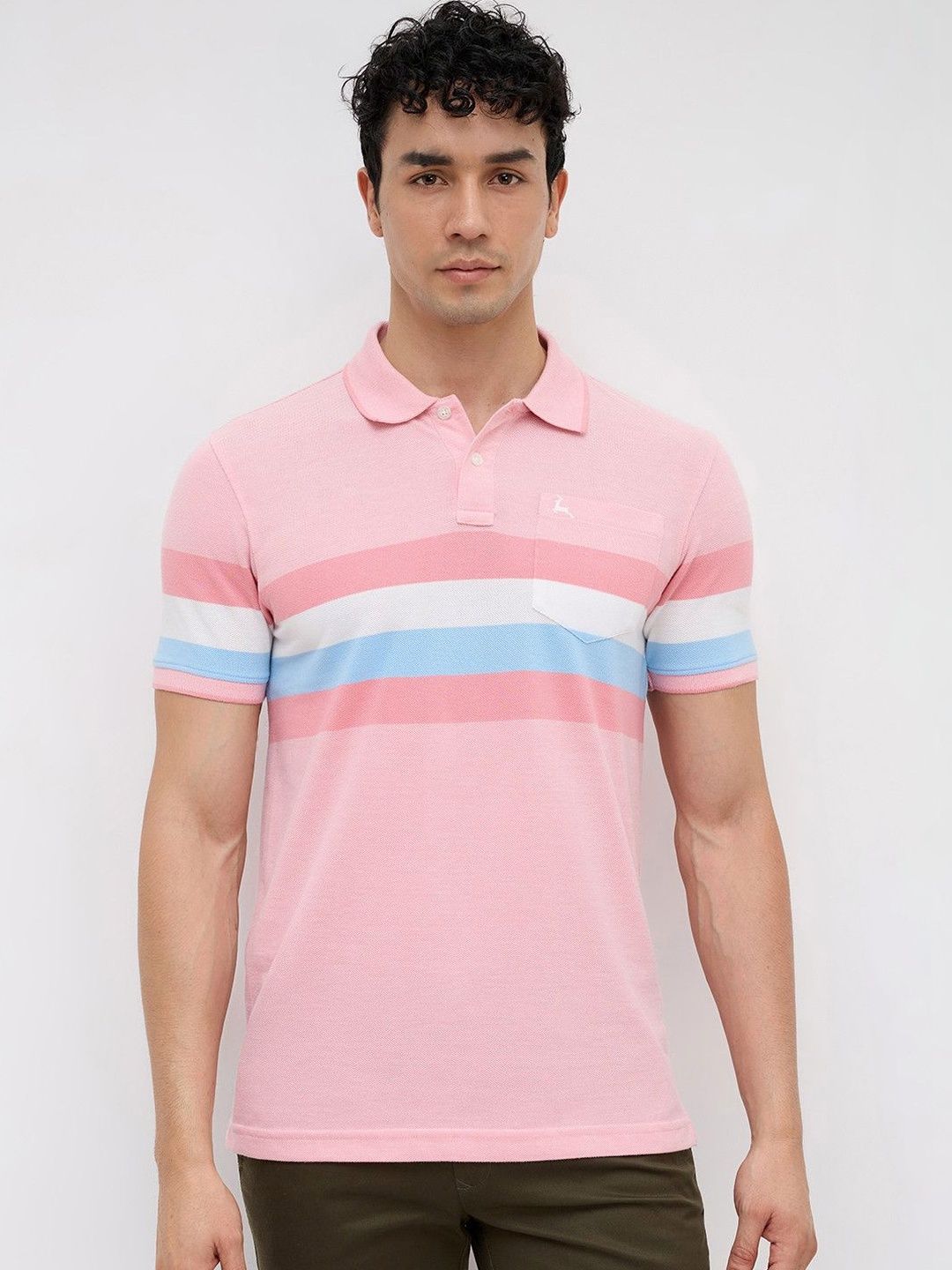 Parx Parx Men Striped Polo Collar Pure Cotton Pockets T-shirt