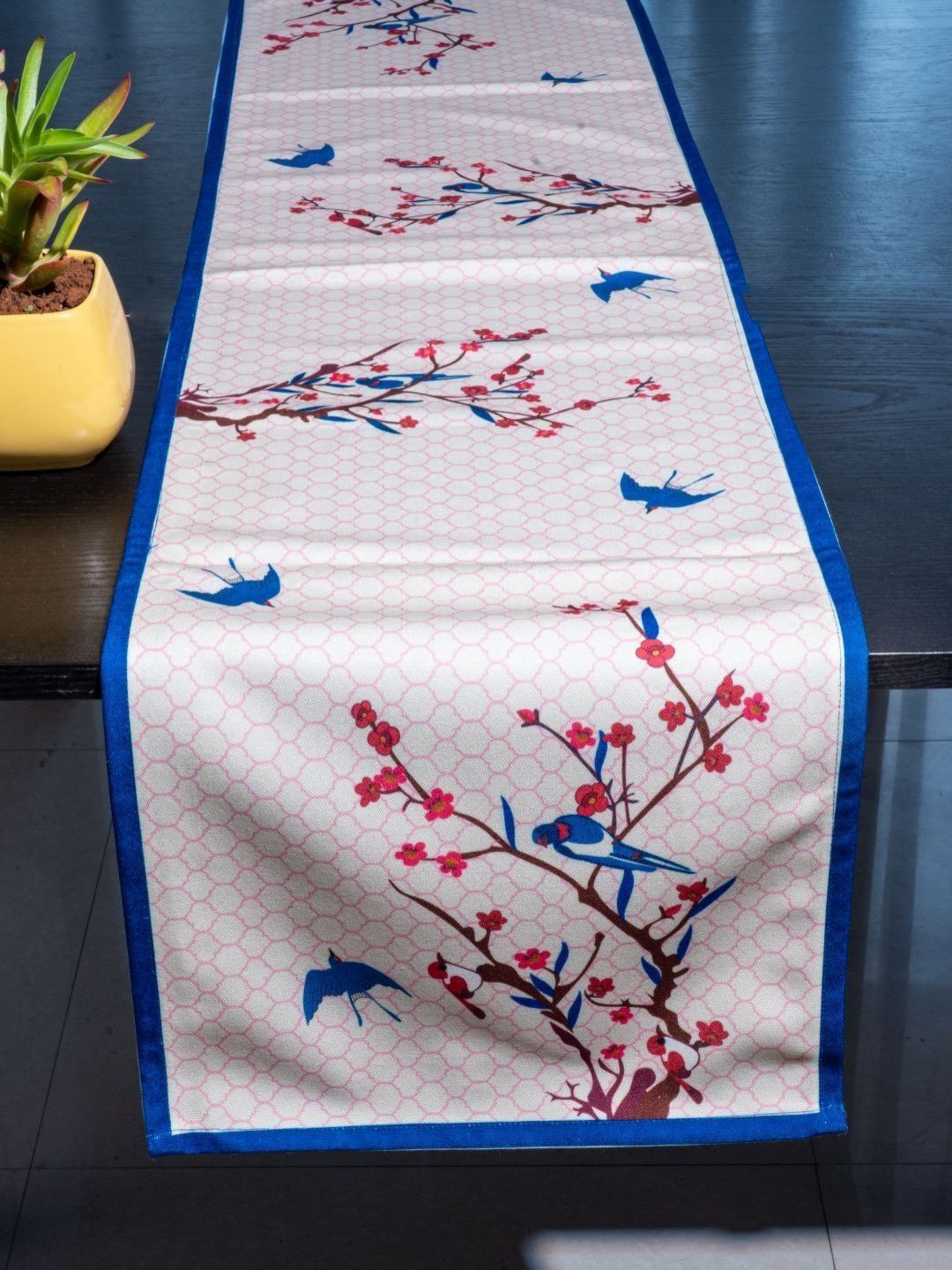 Indisca Designs Cream - Colored & Blue Printed Floor Runner