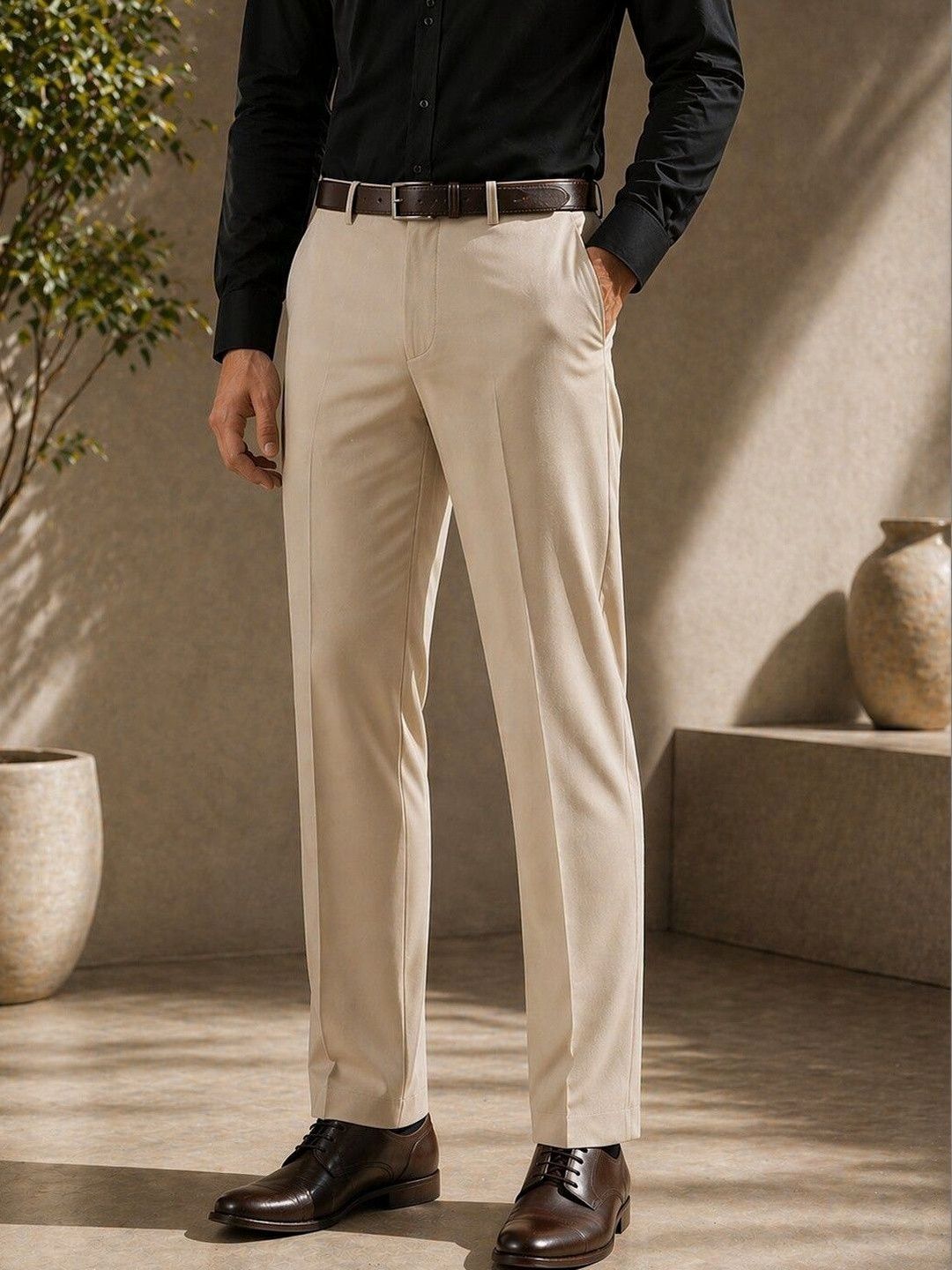 Metronaut Men Mid-Rise Regular Fit Cotton Formal Trousers