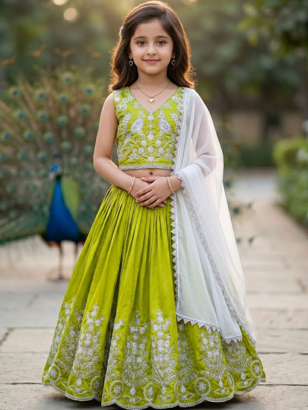 KALINI Girls Embroidered Thread Work Ready to Wear Lehenga &